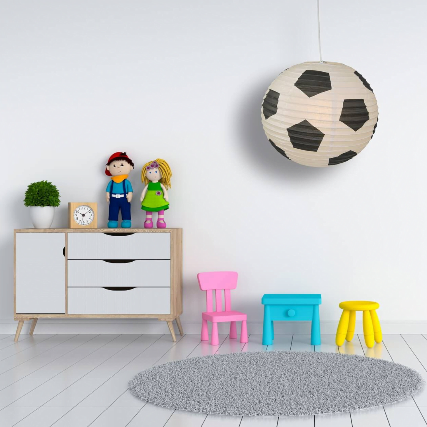 Leuke kinderlamp in de vorm van een voetbal, ideaal voor sportliefhebbers en kinderkamers.
