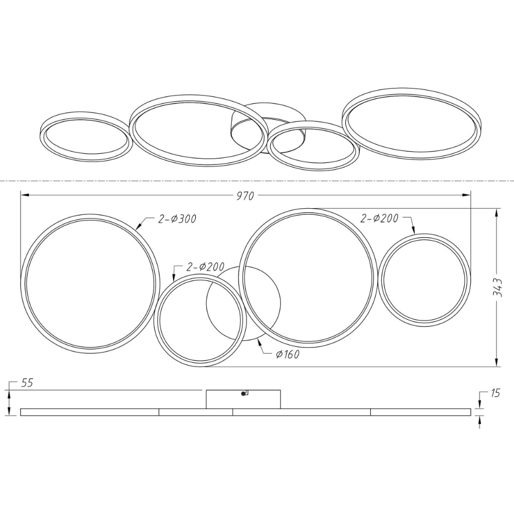 Plafondlamp Rondo Zwart 97 cm