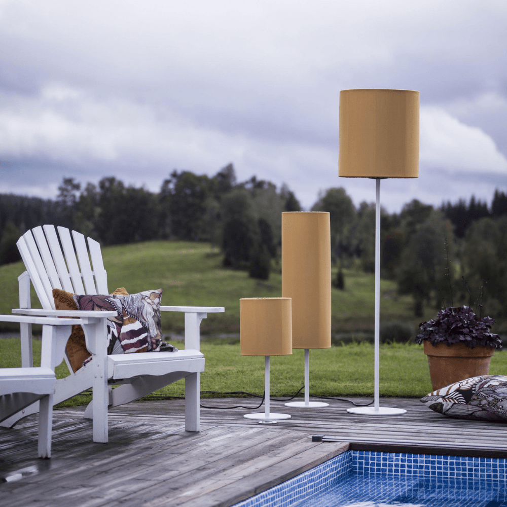 Buitenvloerlamp Agnar & Saffraan Stoffen Kap | Acryl Dralon | Weerbestendig IP44 | Hoogte 156 cm | PR Home