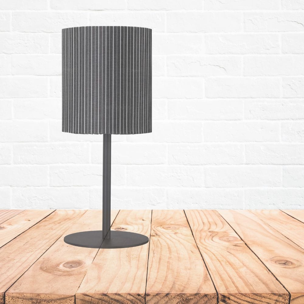 Buitentafellamp Agnar Zwart & Grijs Gestreepte Stoffen Kap | Acryl Dralon | Weerbestendig IP44 | Hoogte 57 cm | PR Home