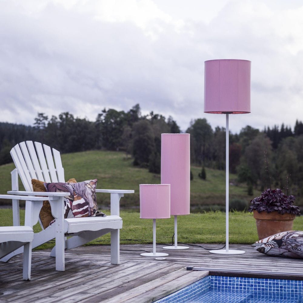 Buitenvloerlamp Agnar Wit & Roze Stoffen Kap | Acryl Dralon | Weerbestendig IP44 | Hoogte 156 cm | PR Home