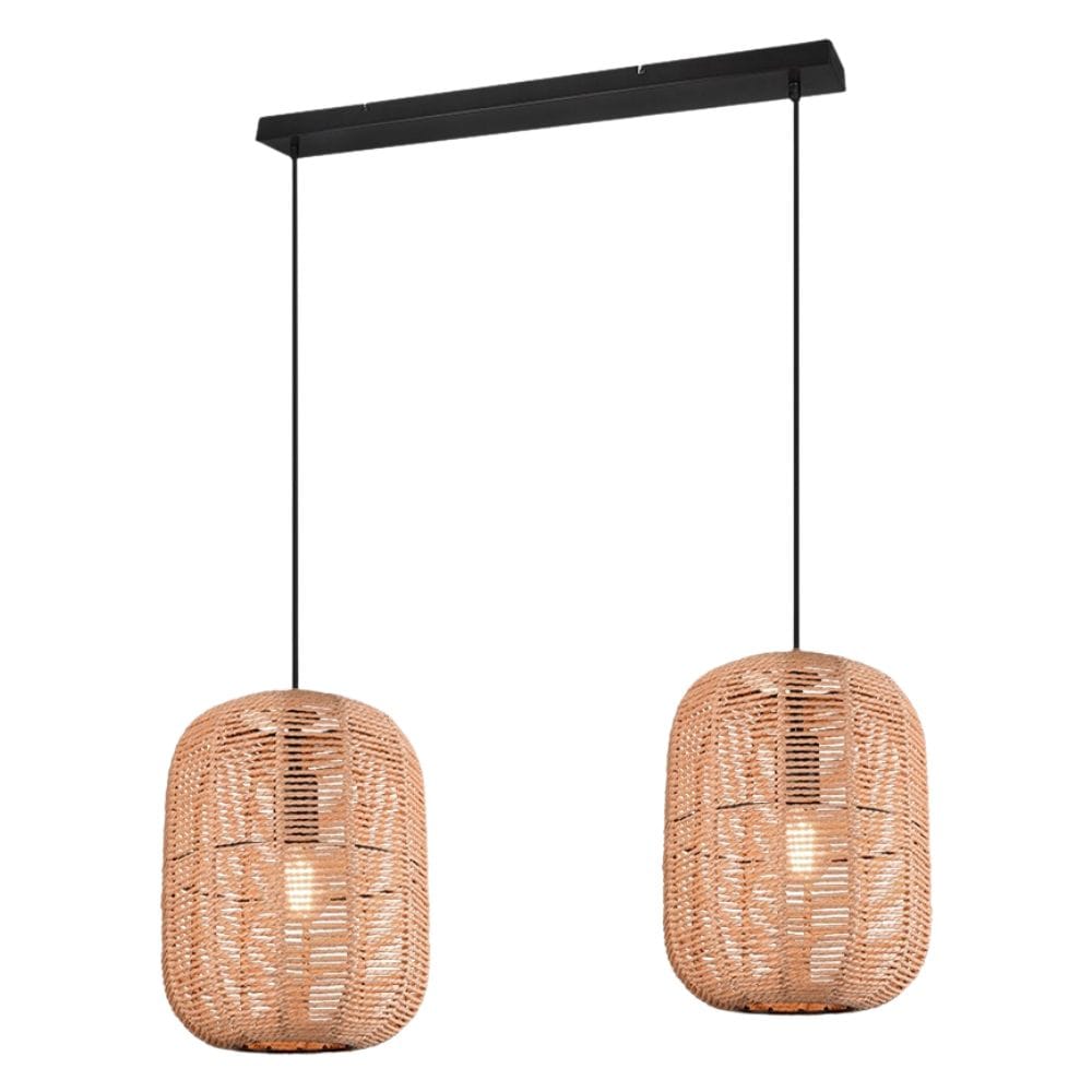 Hanglamp Runa Natuurlijk | 2-Lichts Sisal & Metaal | 90 cm | Trio