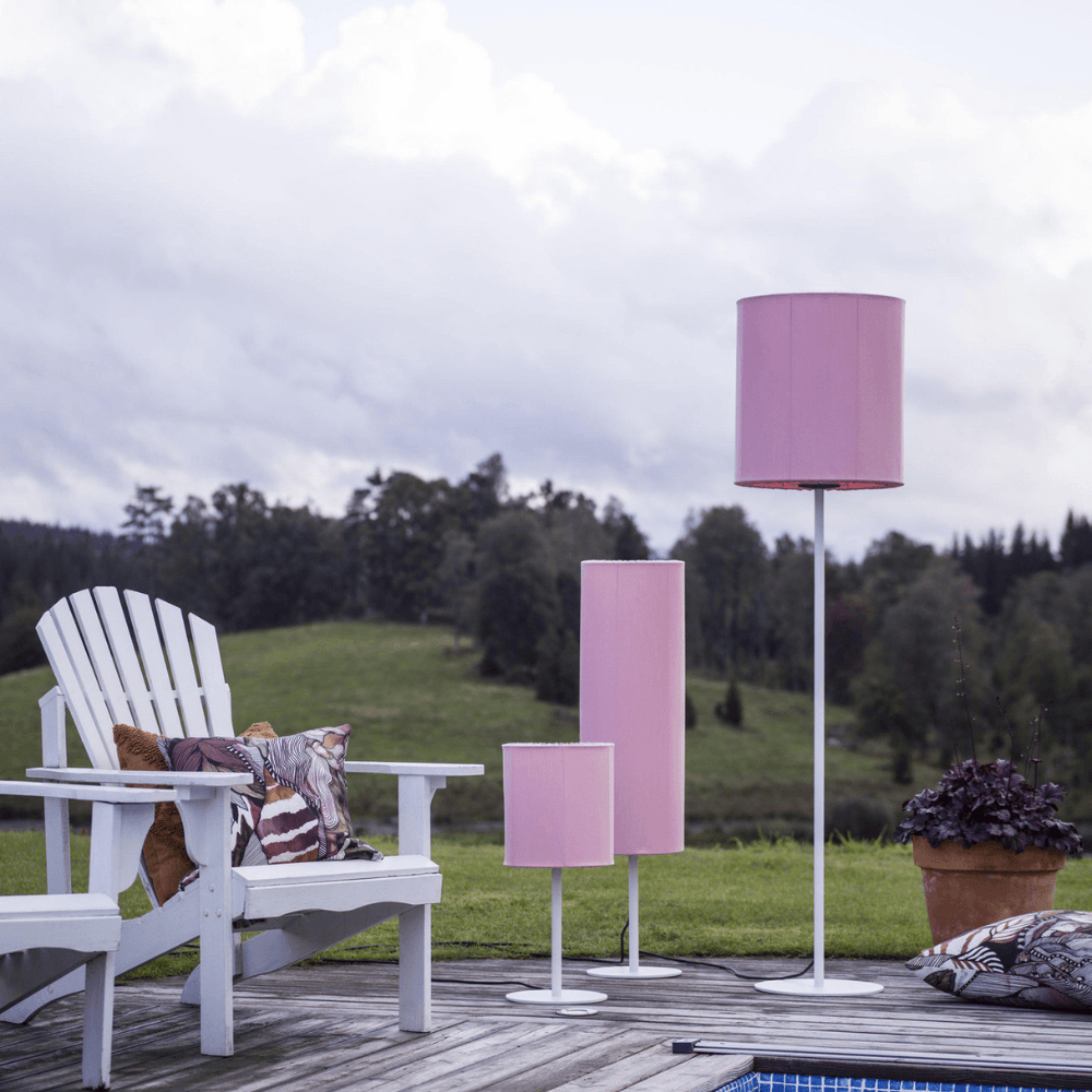 Buitentafellamp Agnar Wit & Roze Stoffen Kap | Acryl Dralon | Weerbestendig IP44 | Hoogte 57 cm | PR Home