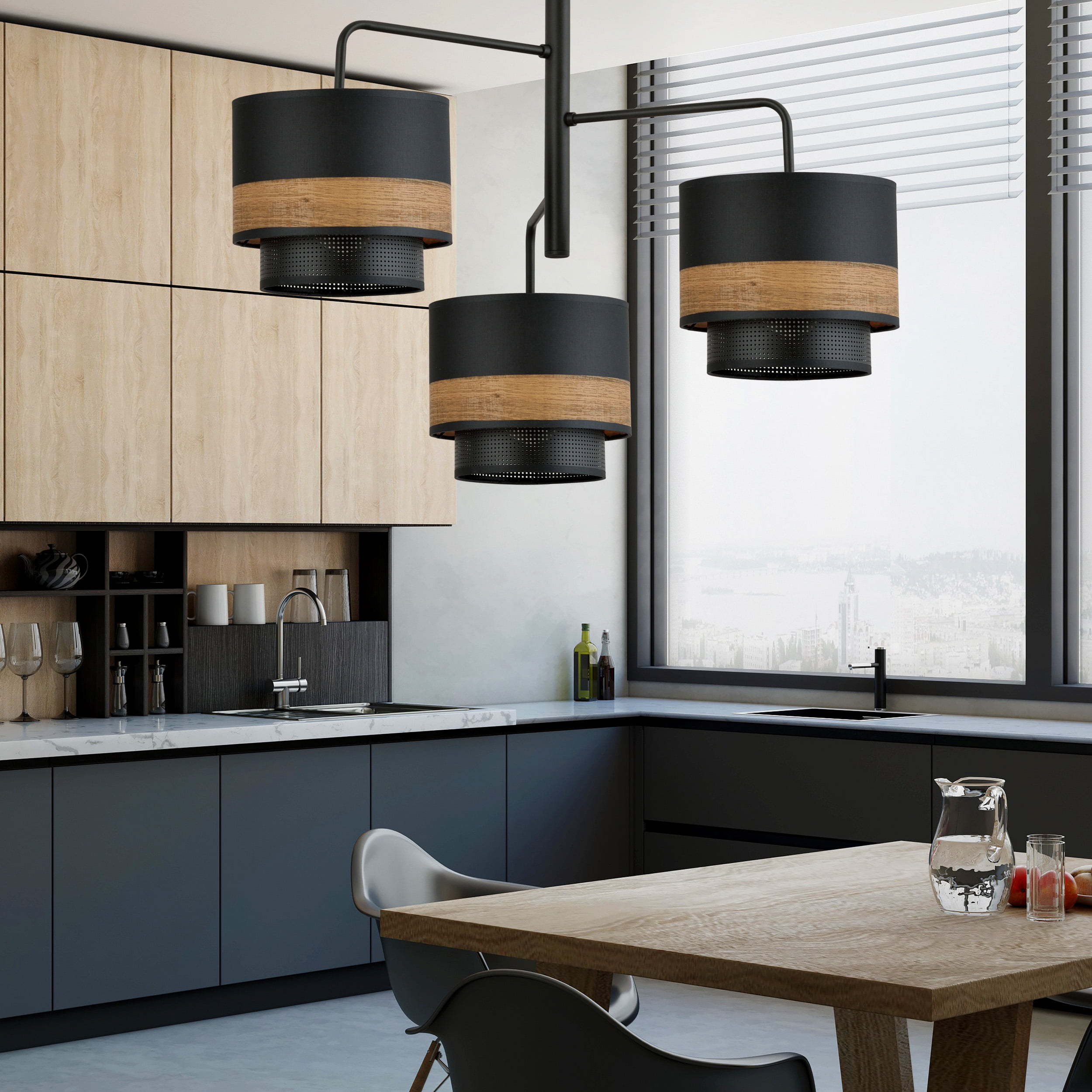 Hanglamp Arigato 3 Hout Zwart Ø 70 cm - Afbeelding 2