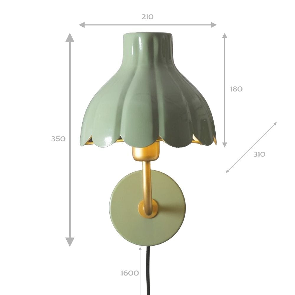 Wandlamp Wells Mosgroen | Metaal met Gouden Kern | Bloemeninspiratie | Ø 21 cm | PR Home