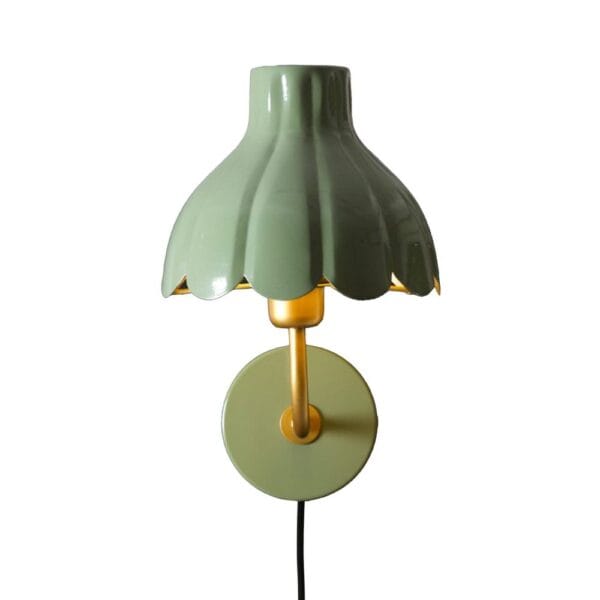 Wandlamp Wells Mosgroen | Metaal met Gouden Kern | Bloemeninspiratie | Ø 21 cm | PR Home