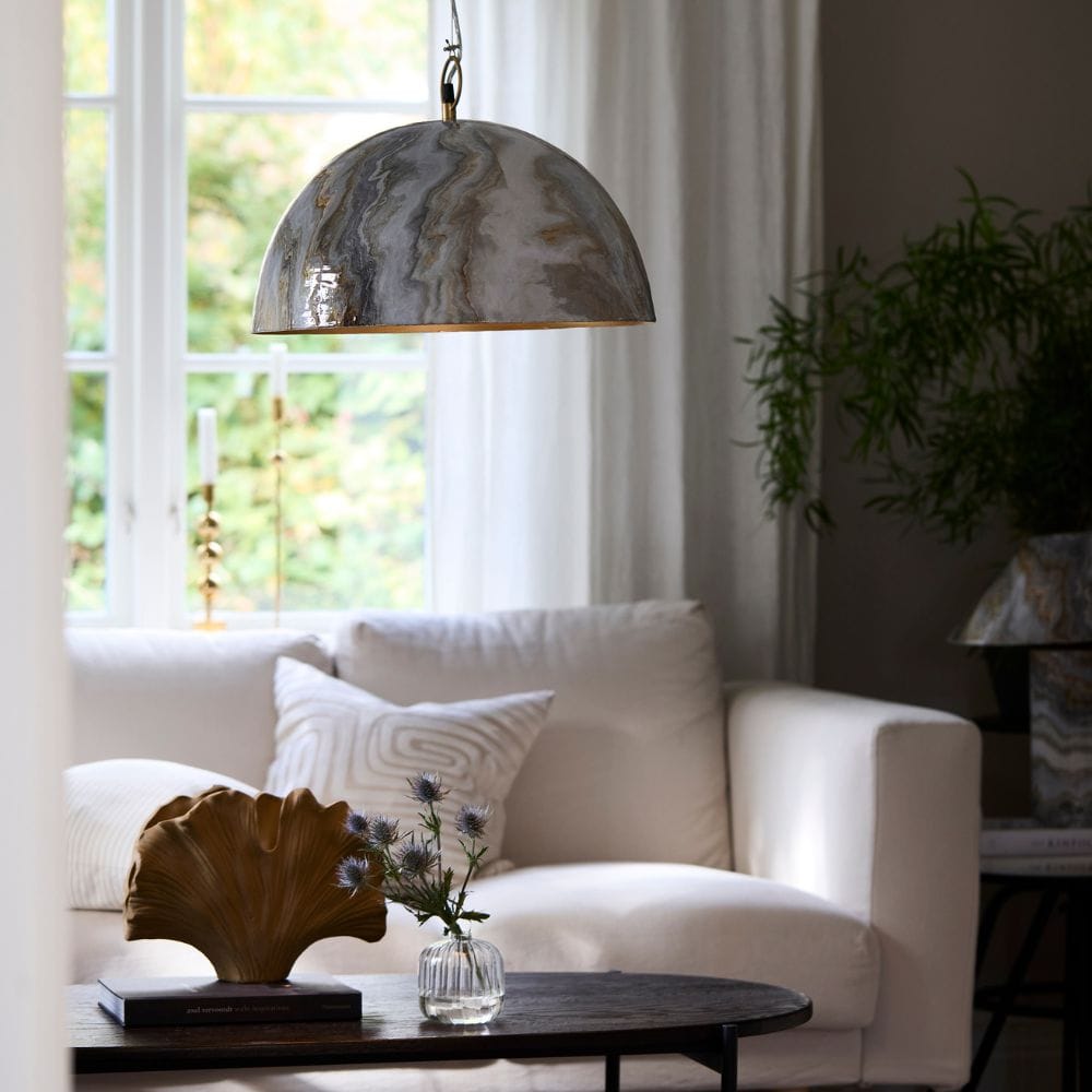 Hanglamp Marnie | Metaal met Marmer Decor | Goudkleurige Binnenzijde | Ø 45 cm | PR Home