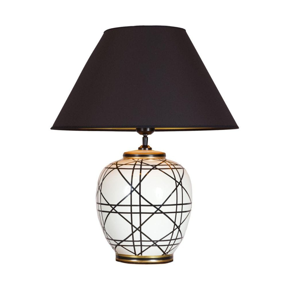 Tafellamp New York | Urnvormig Keramiek | Zwart Grafisch Patroon | Hoogte 63 cm | PR Home