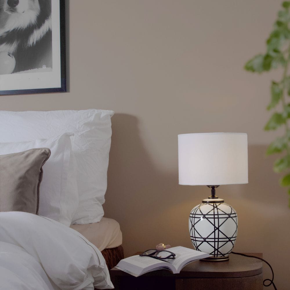 Tafellamp New York | Urnvormig Keramiek | Cilindervormige Kap | Hoogte 46 cm | PR Home